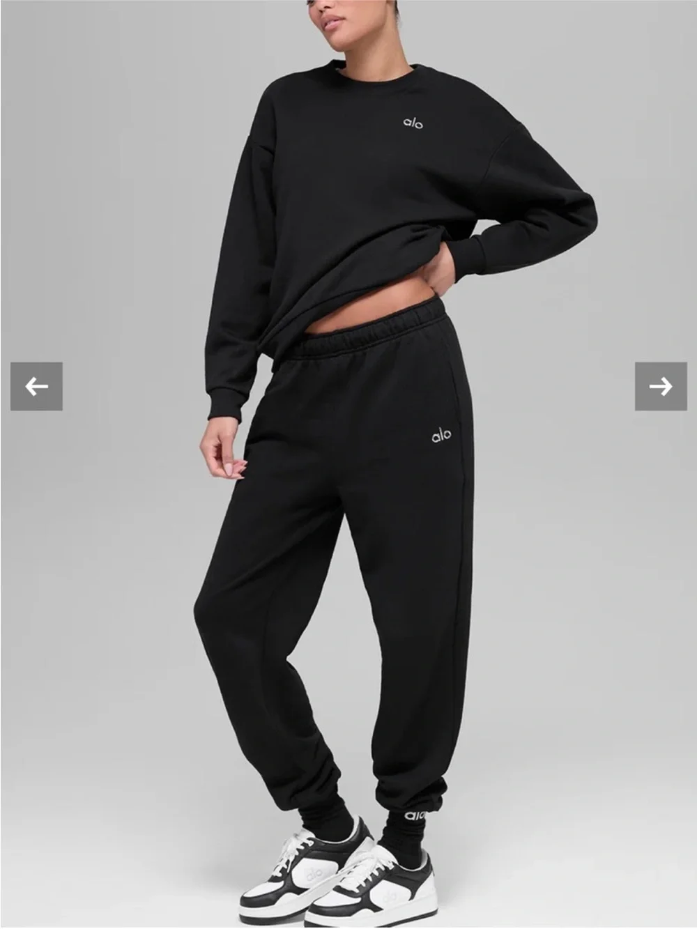 Alo Yoga Accolade Set Crewneck Pullover Sweater + Sweatpants Black Sz S 4-6